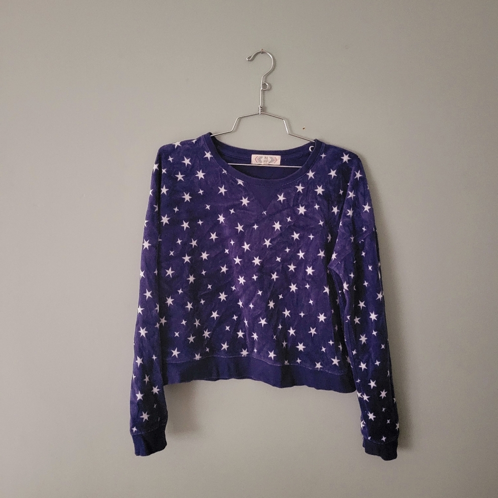Classic Pink Rose Navy Star Fantasia Cosy Pullover Sweater Sweatshirt, size M